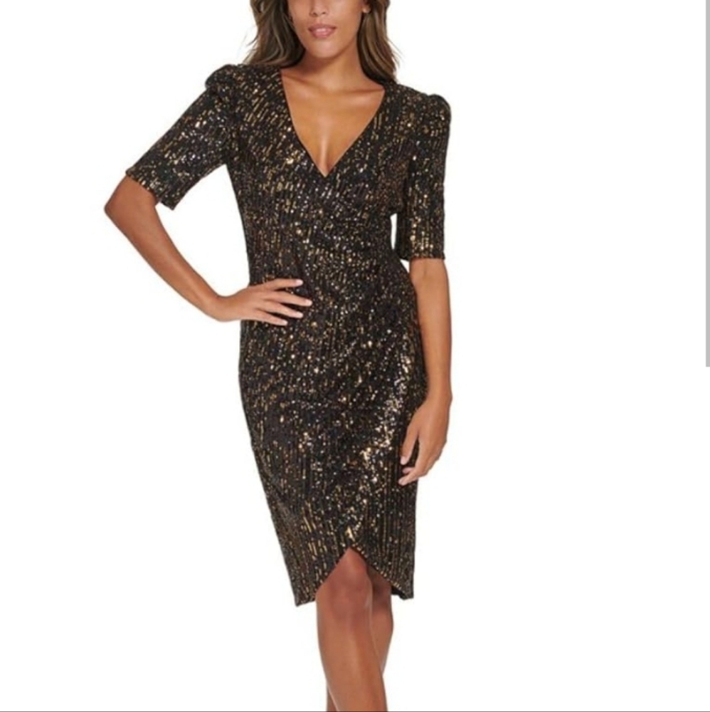 Calvin Klein Sequin Ruched Cocktail Dress - Picture 2 of 10